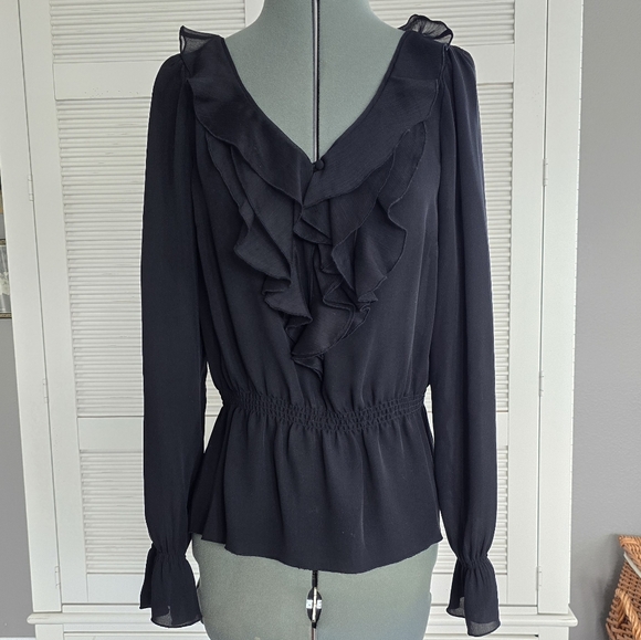 White House Black Market Tops - White House Black Market | Silk Black Ruffle Blouse